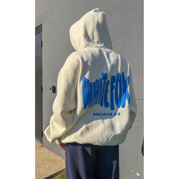 White Fox Boutique Tops - White Fox Archive 6.0 Oversized Hoodie Cream Blue Puff Print Graphic Size M/L